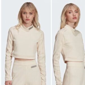 Adidas Retro Luxury Cropped Long Sleeve Tee Women’s Size M Beige